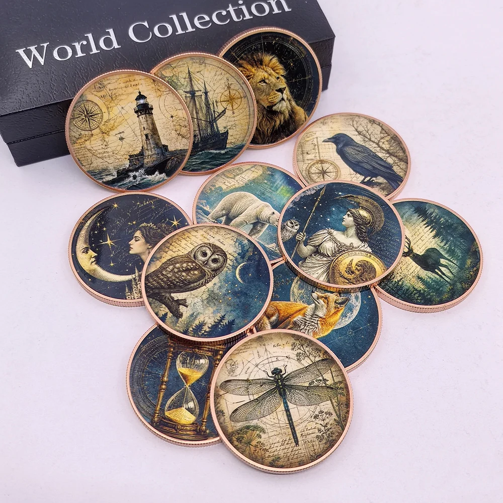12 Designs 1 OZ .999 Pure Copper Myth Animal Pattern Commemorative Coin Owl Lighthouse Nautical Pattern Collectible Art Gift