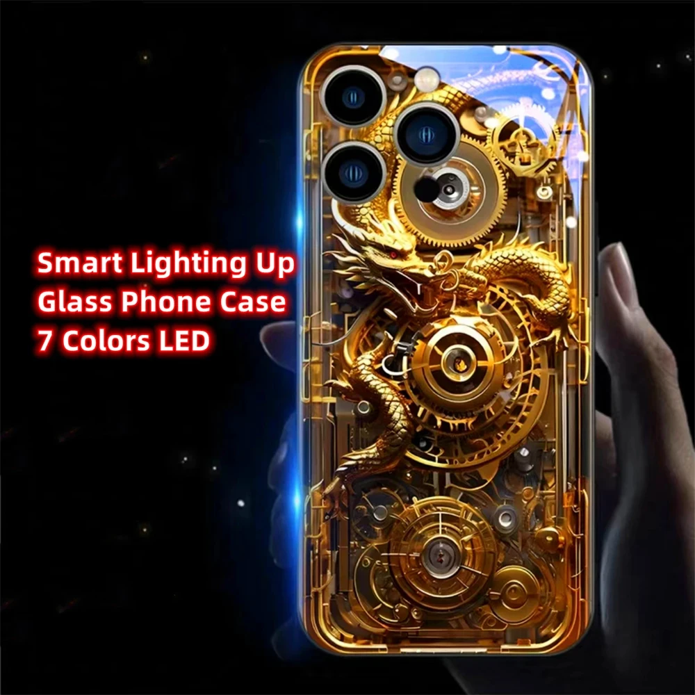 

Mech Golden Dragon Sound Control LED Flash Case Luminous Glass Cover For Honor 200 100 90 80 70 60 50 Pro