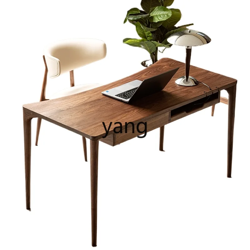 

Yjq Black Walnut Solid Wood Desk Curved Home Study Modern Minimalist Office Computer