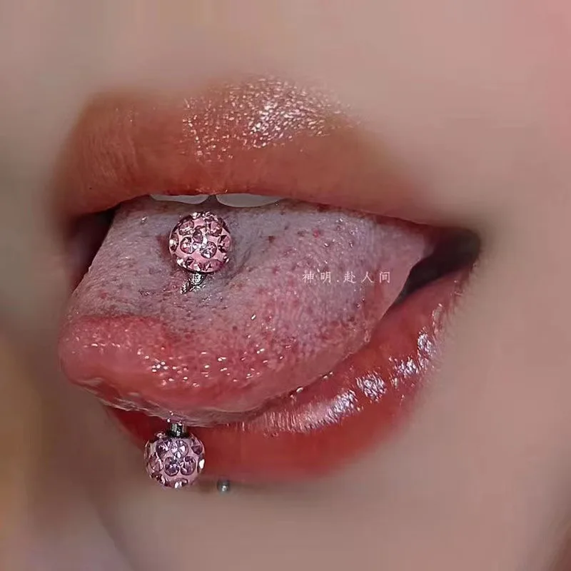 16mm Stainless Steel Shiny Rhinestones Tongue Nails Piercing Body Studs Piercing Tongue Rings Body Jewelry for Hot Women Girls
