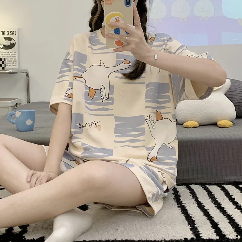 New Pajamas Female Summer Large Size Short-Sleeved Homewear Suit Korean Version of the Student Sweet and Lovely Ladies Homewear