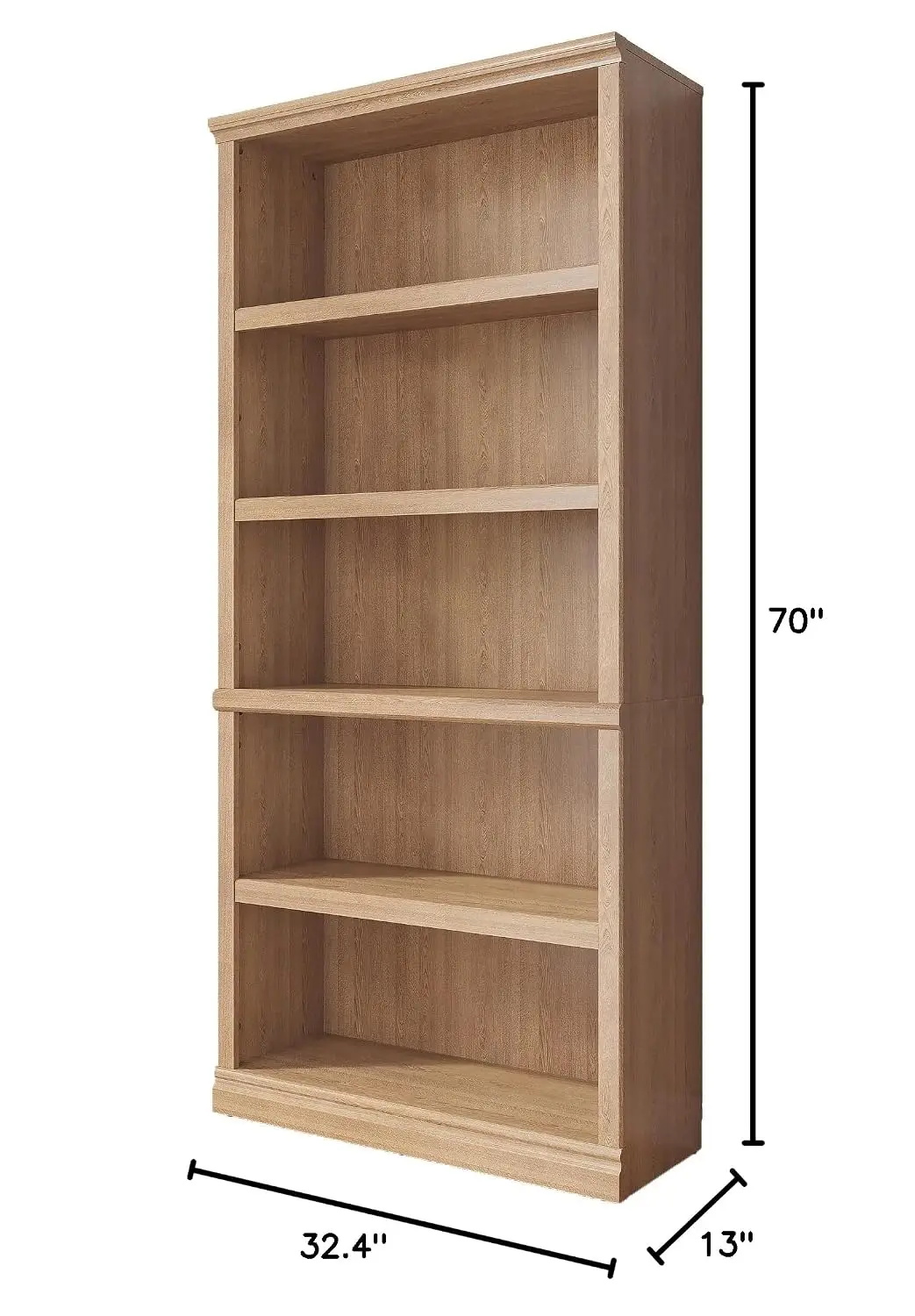 70-Inch Tall Oak Bookcase 5-Tier Open Storage Shelf Home Office Library Display, Customized