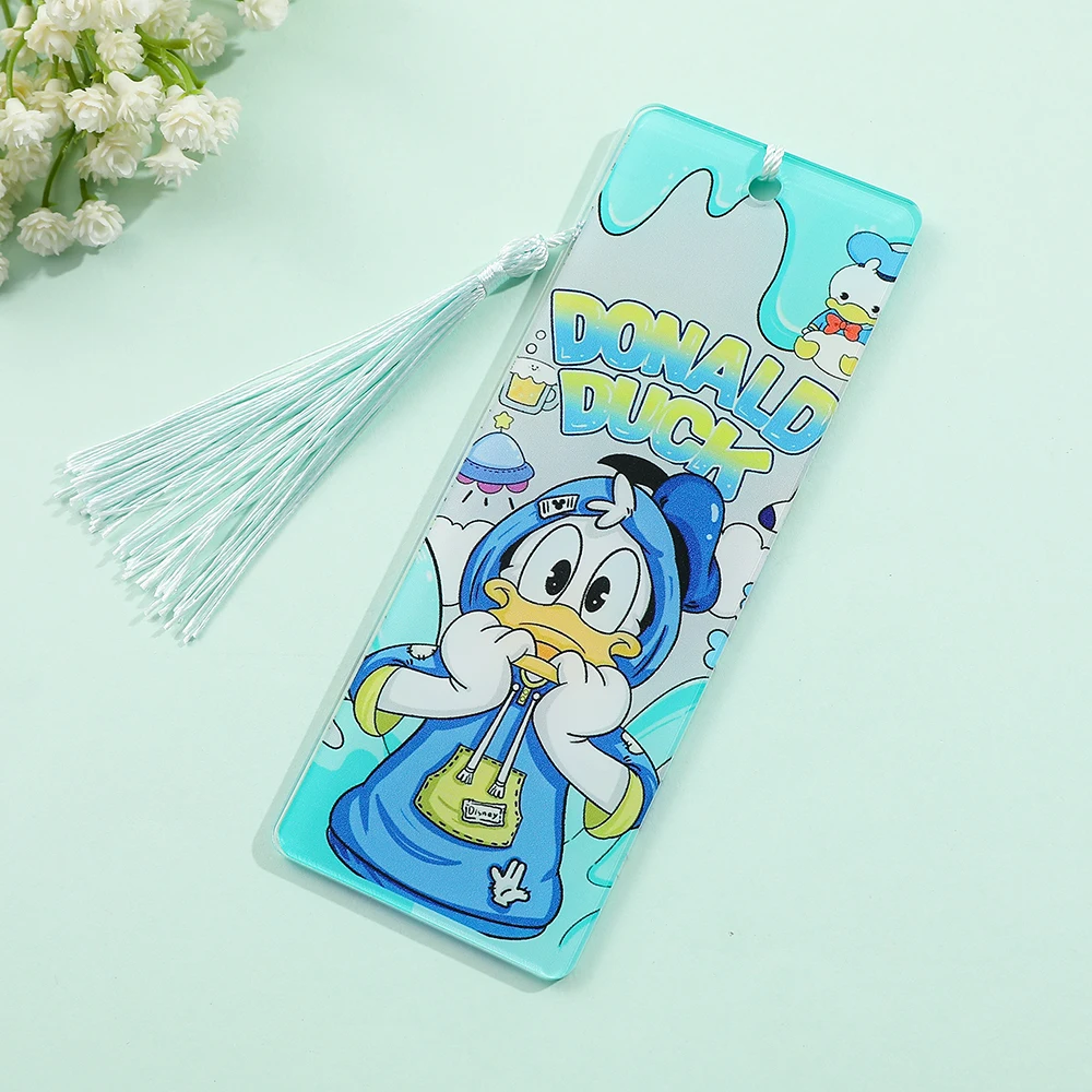 Cute Acrylic Donald Duck Mickey Minnie Bookmark Cartoon Tassels Page Mark Bookmark for Boys Girls Anime Peripheral Stationery