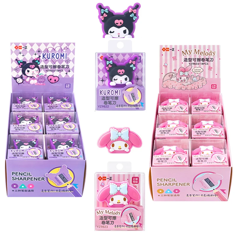 

18pcs Sanrio Eraser Pencil Sharpeners Kuromi My Melody Sharpeners Student Stationery Kids Office School Supplies Wholesale