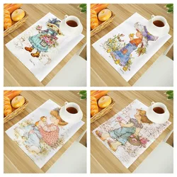1pc/4pc/6pc/8pc Sarah Kay Print Linen Dining Table Mats Alphabet Kitchen Placemat 30X40cm Coasters Pads Bowl Cup Mat
