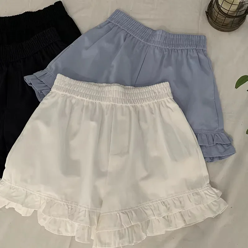 Damen-Shorts mit Rüschen, hoher Taille, lockerem, weitem Bein, 2025, Sommer, lässige Hose, Vintage-Tasche ​ Shorts Pantalones Cortos De Mujer