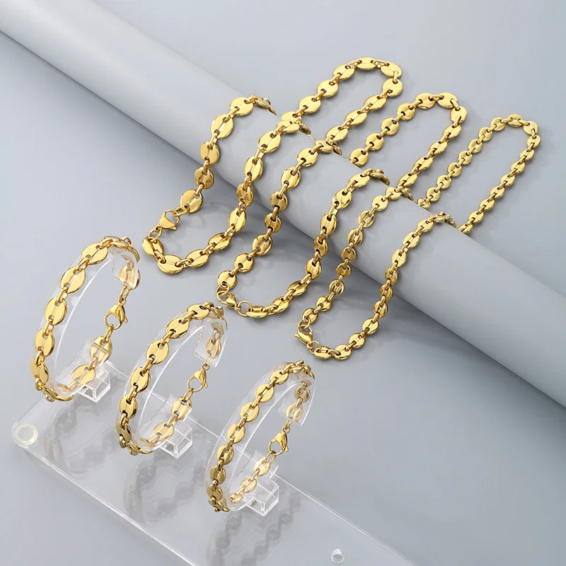 7/9/11 مللي متر واسعة الفولاذ المقاوم للصدأ حبوب البن سوار قلادة للرجال النساء جودة عالية لامعة أكبر مجوهرات الهيب هوب اكسسوارات