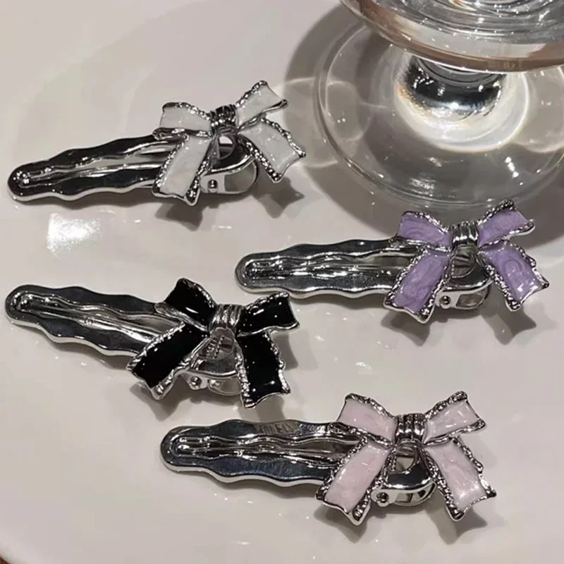 Y2k Women\'s Hair Clips Metal Bow Side Bangs Fix Fringe Barrette Ladies Girls Headwear Hair Pin for Women Hair Accessories