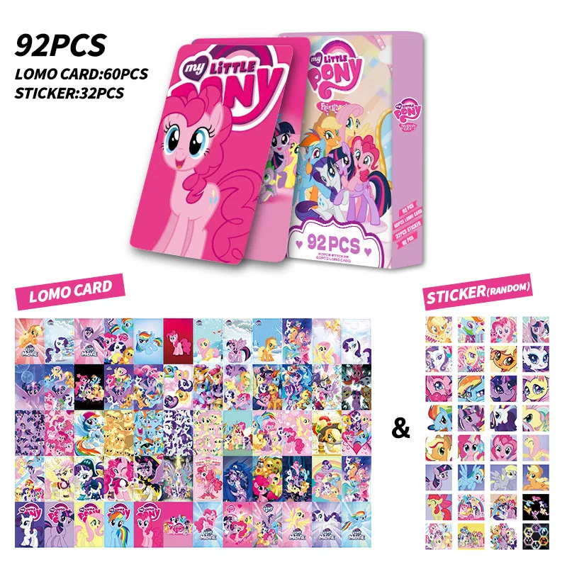 92Pcs Kawaii My Little Pony Double-Sided Small Card Pinkie Pie Fluttershy Cartoon Anime Lomo Card segnalibro ragazza regalo giocattoli per bambini