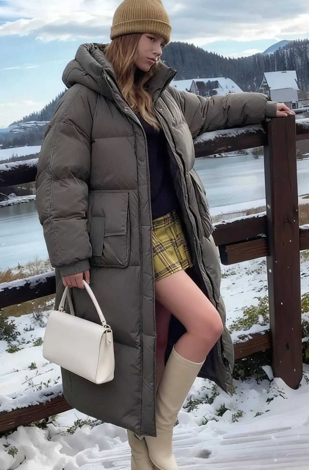 باركاس نسائي شتوي للشارع من قماش الدنيم مملوء متعدد الوظائف بسحّاب معزول وحاشية مرنة واسعة ومتينة ومقاومة للاهتراء