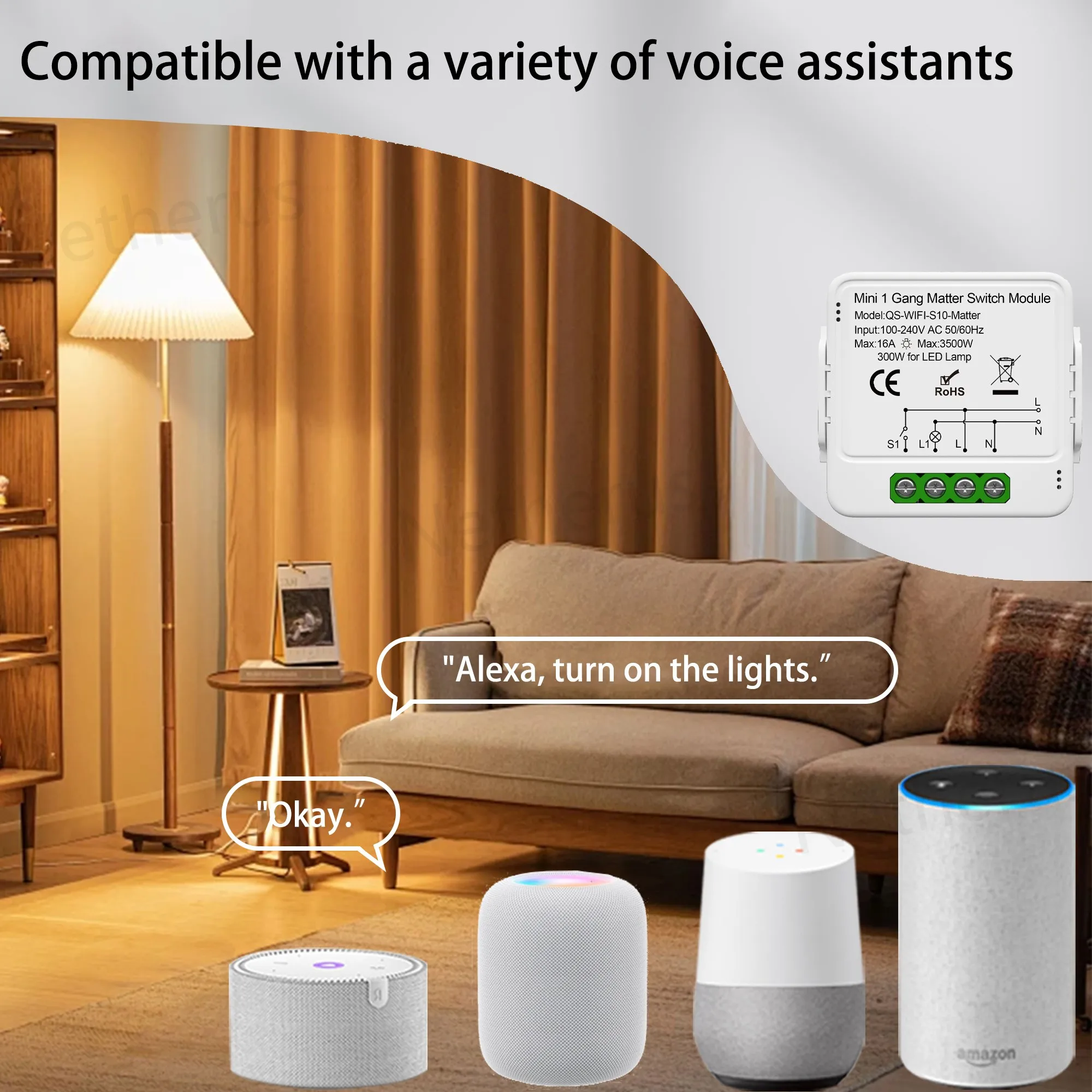 Matter WiFi Smart Switch Module Relay Circuit Breaker Smart Home Automation Collaborates with Homekit/Alexa/Google/smartTings