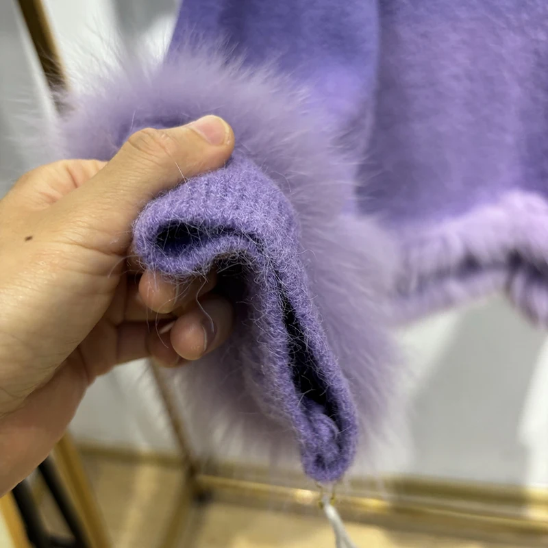 2025 frauen Herbst Echtpelz Gestrickte Pullover Natürliche Fuchs Pelz Mädchen Frühling Bunte Pullover Mantel