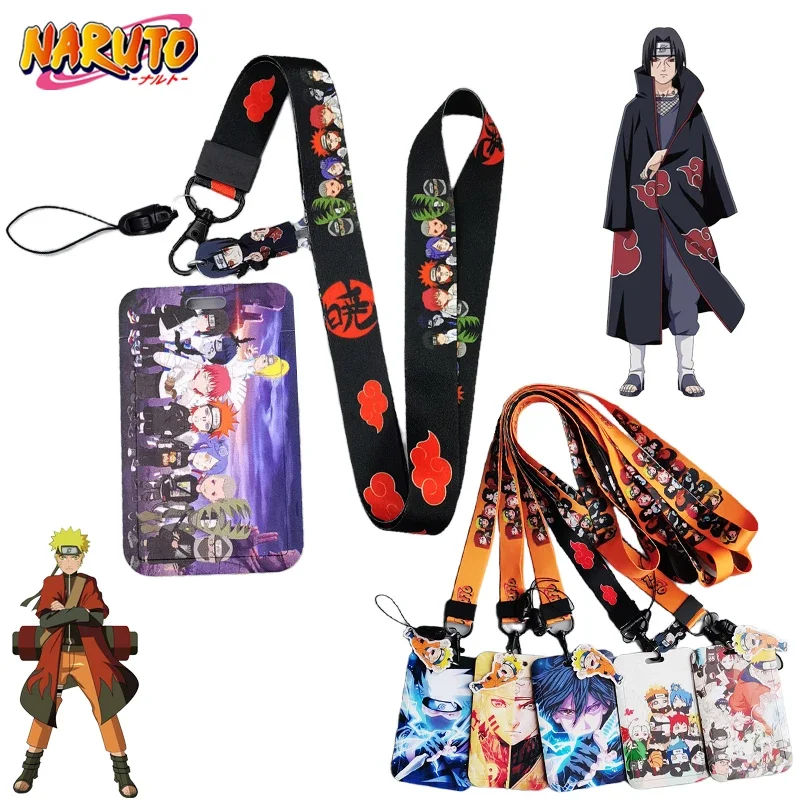 Naruto Anime ID Card Holders Cartoon Sliding Student Campus Card Meal Accessories Akatsuki Card Cover with Lanyard Kids ID Case