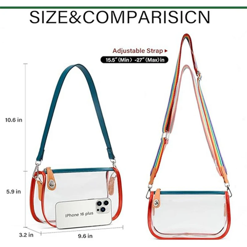 Transparente PVC-Schultertasche mit verstellbarem Riemen, wasserdichte Damen-Handtasche, vielseitige Freizeittasche, Reißverschluss, leichtgewichtig – Detail 2