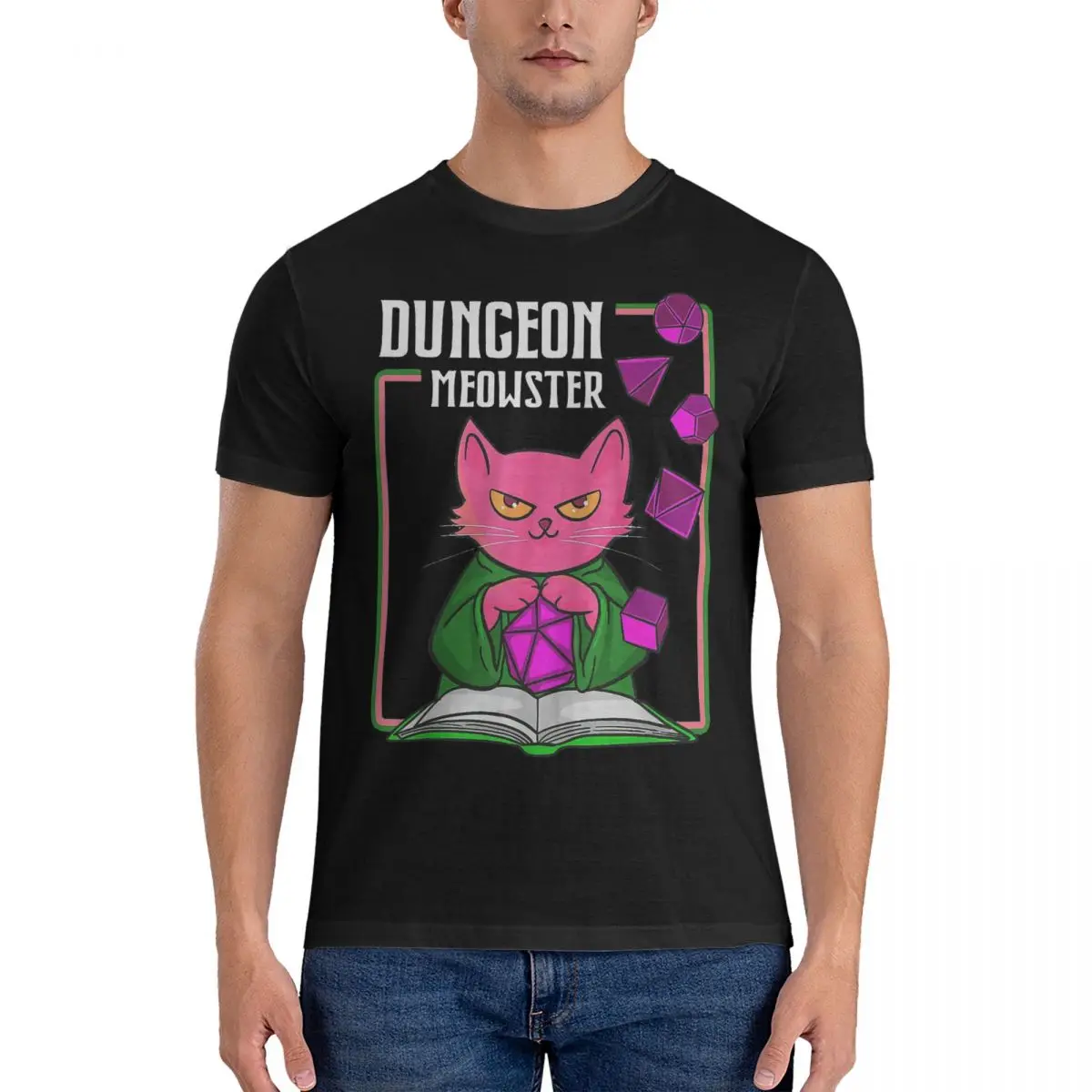 Men's T-Shirt Dungeon Meowster Vintage Cotton Tees Short Sleeve D-DnD Game T Shirts Crewneck Clothing Party