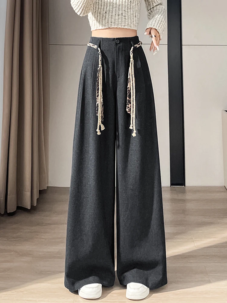 

Женские брюки Laid-ba Sle с высокой талией и широкими штанинами, осенне-зимние, новые, длинные, повседневные, с эффектом похудения, свободного кроя