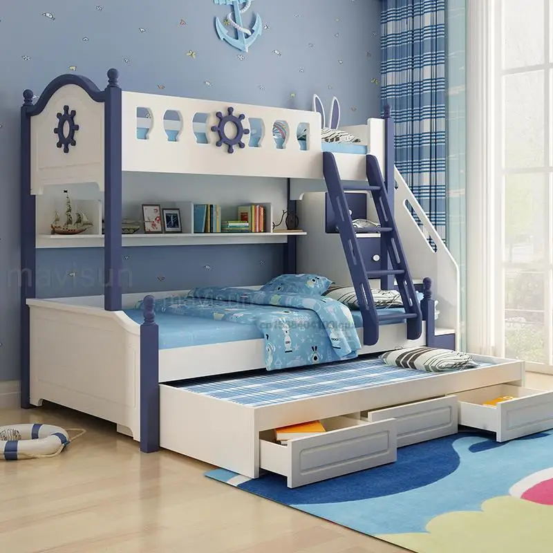 Wooden Bunk Bed For Children From 5 To 8 Years Old Northern European Style Modern Girl Bedroom Furniture Simple Kid's Bed