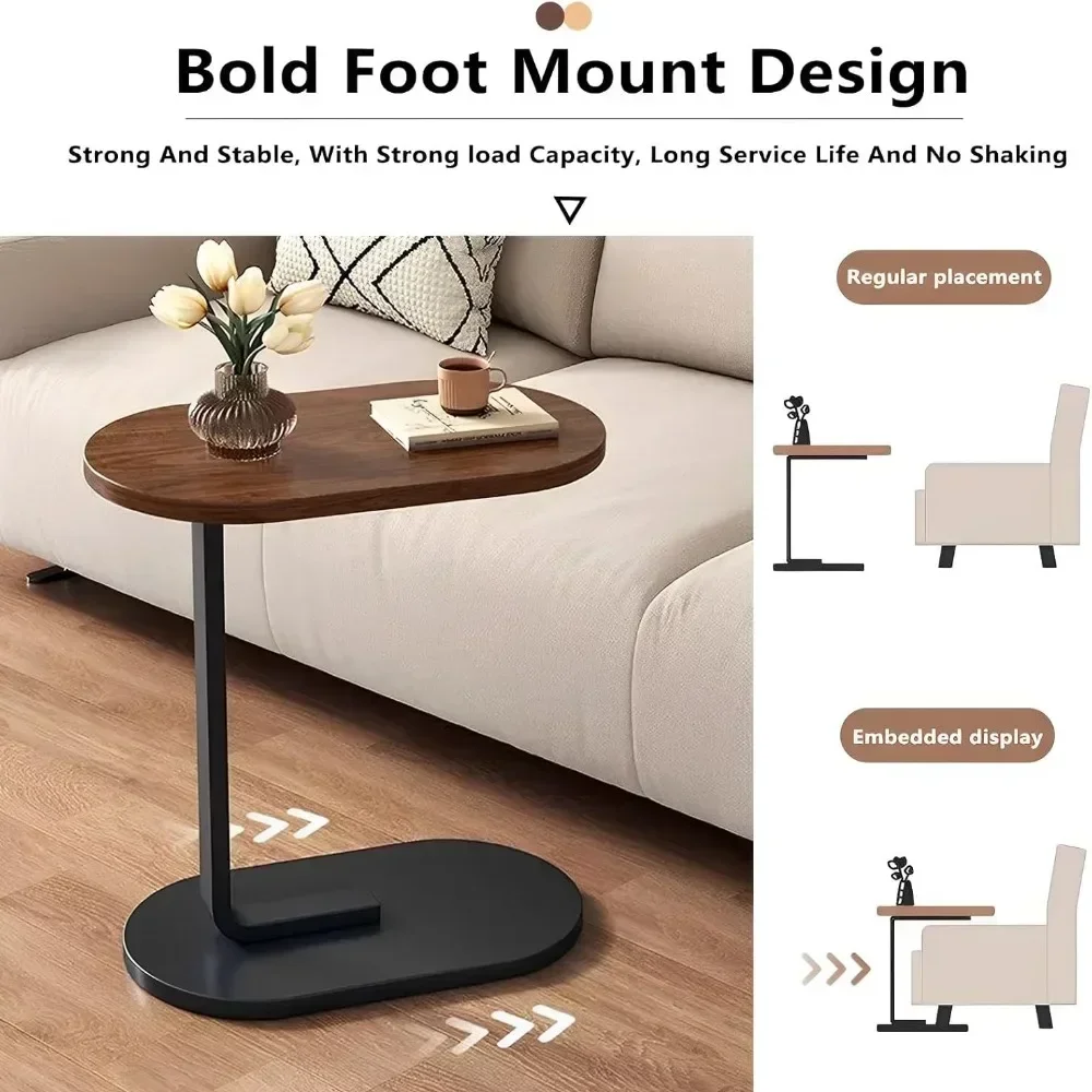 C Shaped Table Small Side Tables Save Space Desk Bedside Mini Embeddable Corner Household Portable Coffee Table for Living Room