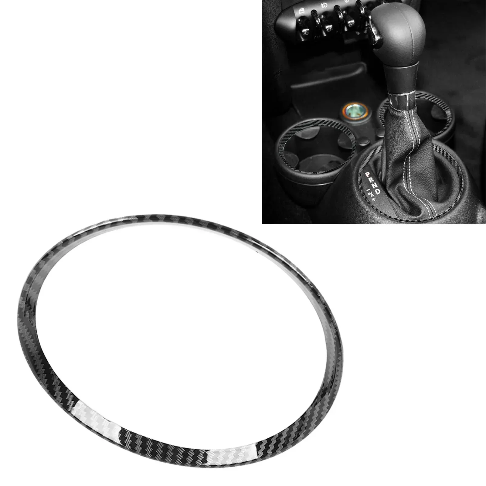 Carbon Fiber Look Car Gear Shift Panel Decoration Ring Cover Trim for Fit for Mini Cooper R54 R56 Clubman R55 Crossover R60