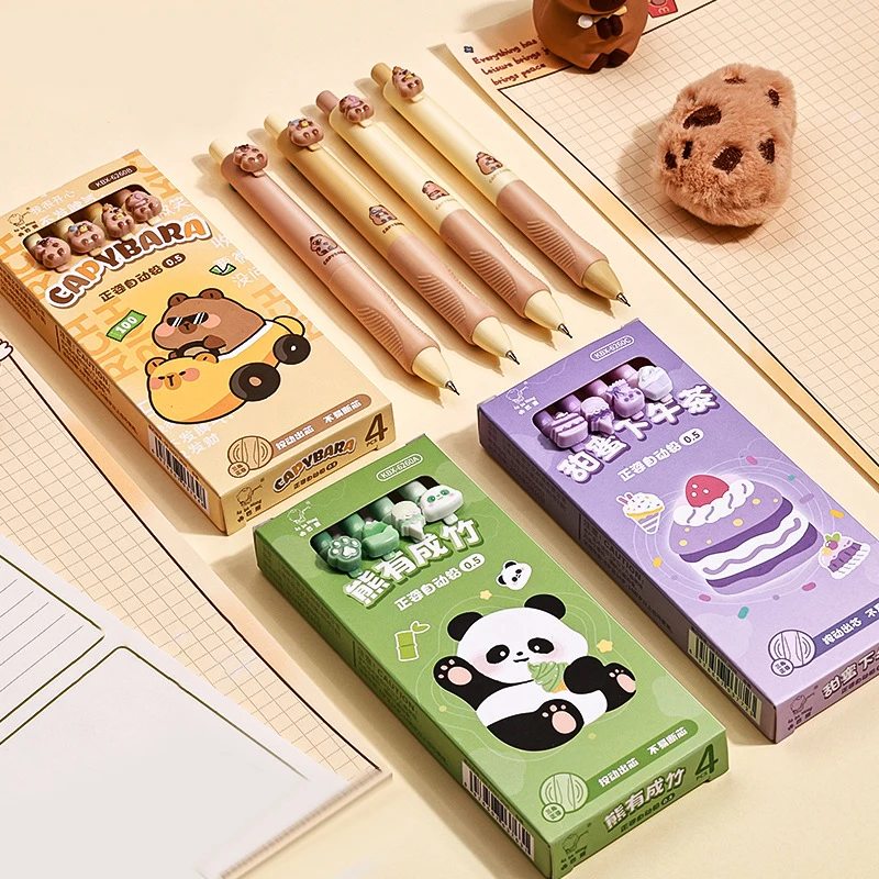 4PCS 0.5mm Mechanical Pencil Cute Capybara Panda Pencil Comics Design Drawing Writing Tool Sketch Pencil Student Supplies