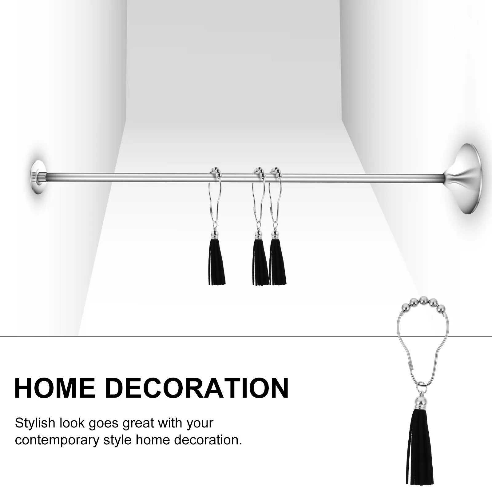 

12Pcs Heavy Duty Shower Curtain Rings Rollerball Hooks Tassel Bathroom Curtain Smooth Sliding Accessory Shower Rings