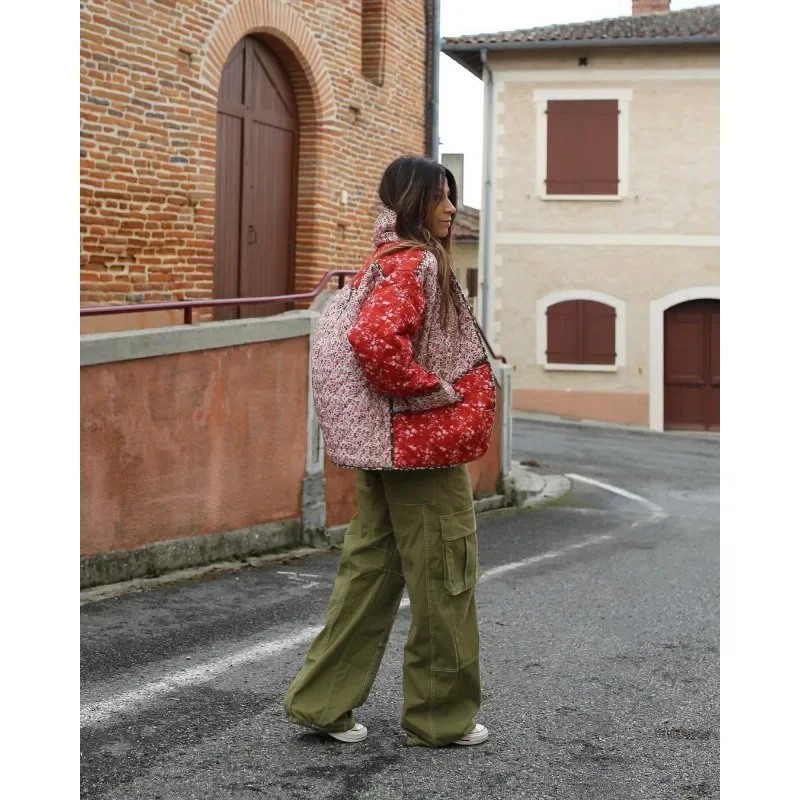 Chaqueta de algodón con estampado para mujer, Abrigo acolchado de manga larga, Estilo Vintage Harajuku, ropa de diseñador para Otoño e Invierno