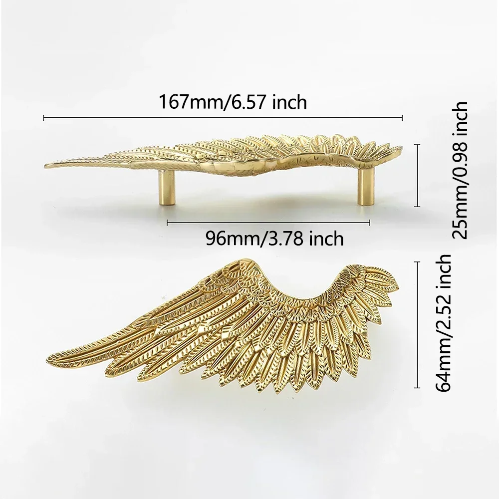 Angel Wing Brass Cabinet Door Handles Feather Wing Drawer Pulls Home Decor Dresser Knobs Closet Door Knobs Furniture Hardware