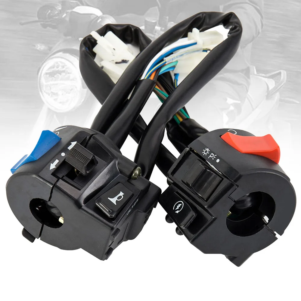 1 Paio di Interruttori per Manubrio Moto, Controllo Sinistro e Destro, Clacson, Indicatori di Direzione, Fari, Avviamento Elettrico, Universali 7/8 Pollici Impermeabili