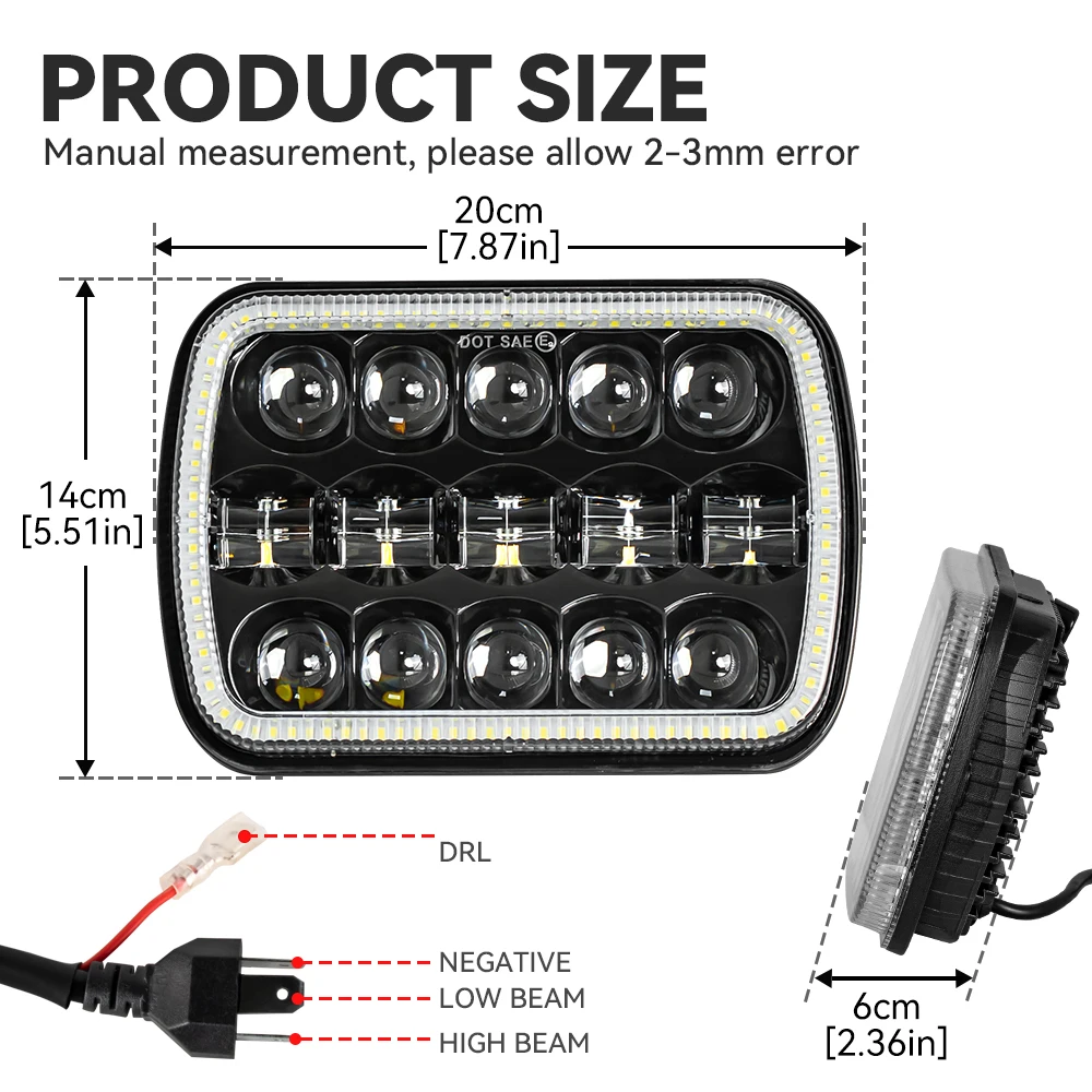 6X5 7X6 Car LED Headlight Hi-Lo Beam DRL Square Turn Signal Light For Jeep Cherokee XJ Wrangler YJ For Dodge For Toyota