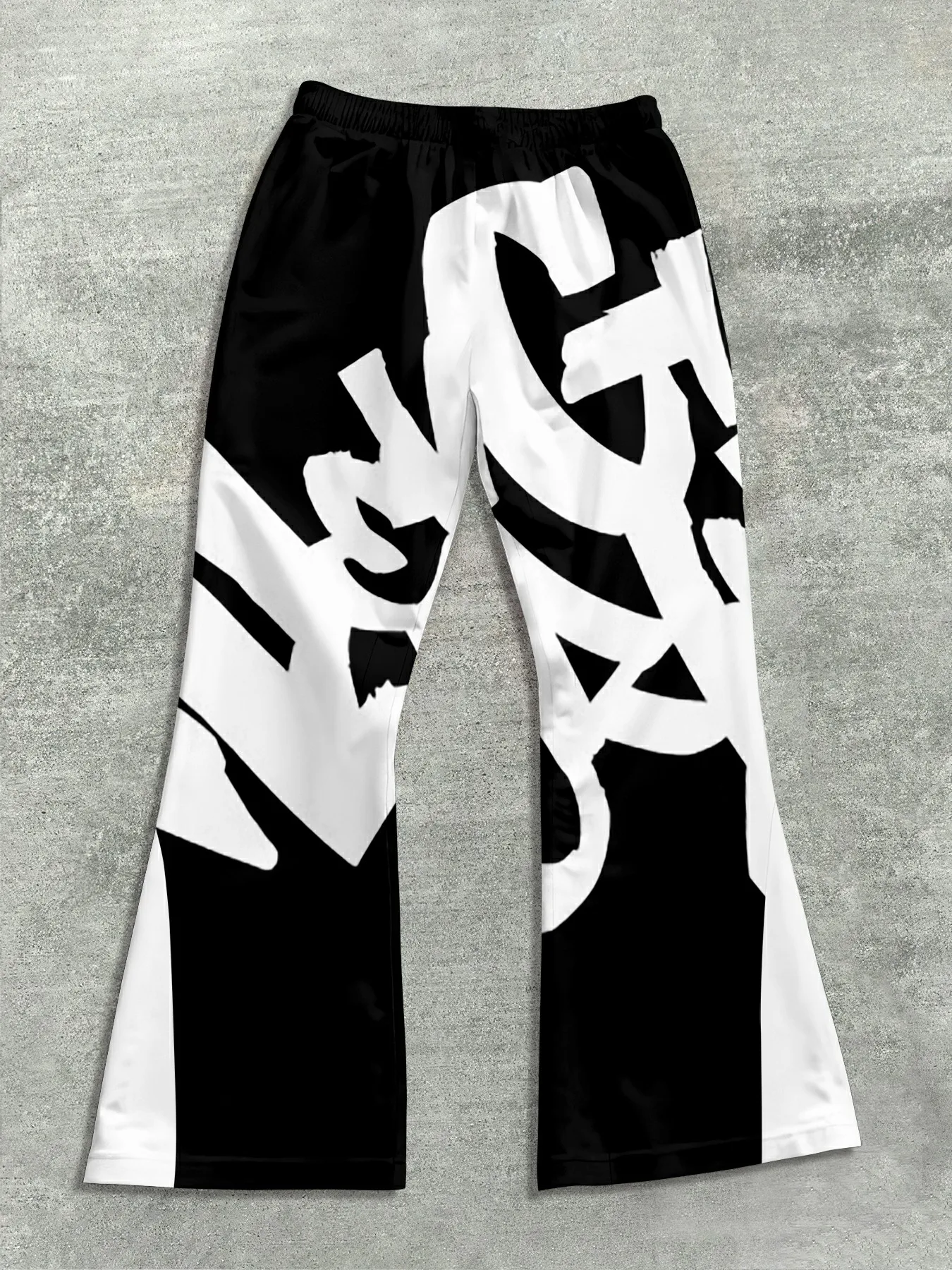 Men's Casual Street Style Trendy Cross Print Fashionable Slightly Flared Black and White Color-Block Design Sweatpants Men Pants