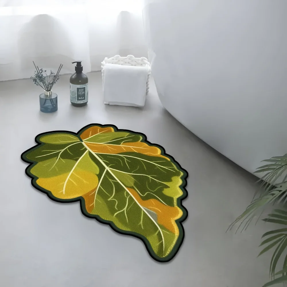 VIKAMA Boho Leaf Shaped Rug 2D Irregular Print Non Slip Oilproof Doormat For Home Entrance Indoor Floor Decor
