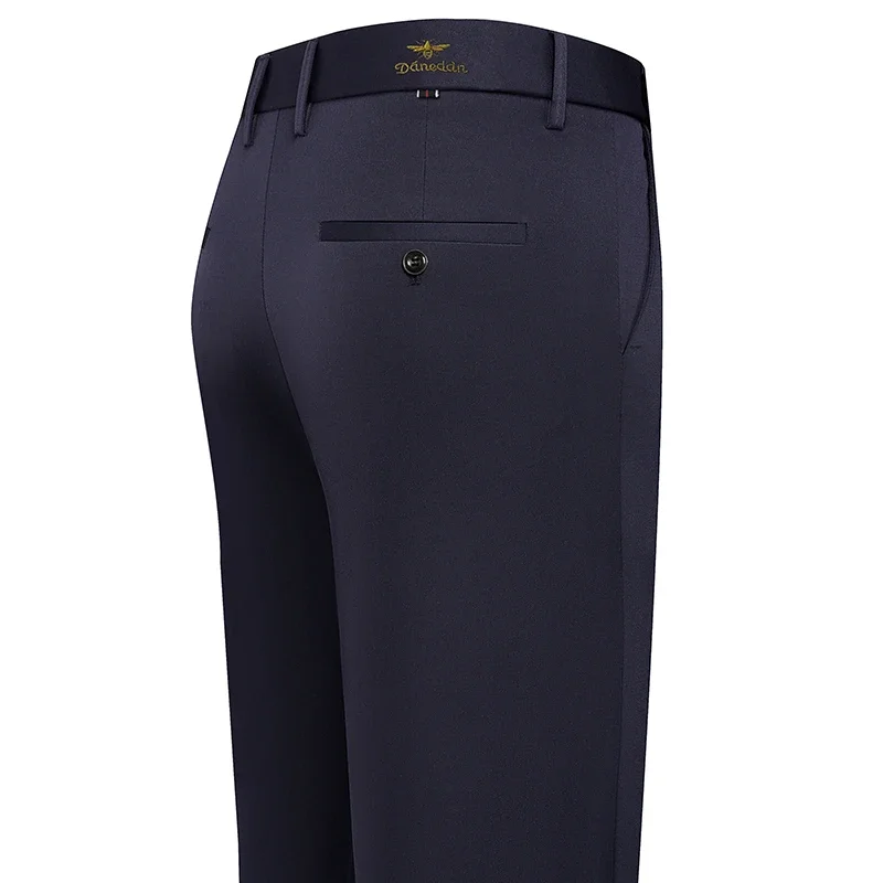 Brand Logo Waistband Male Business Slacks Tailored Straight Cut Soft Breathable Material Formal Meeting Daily Long Pants