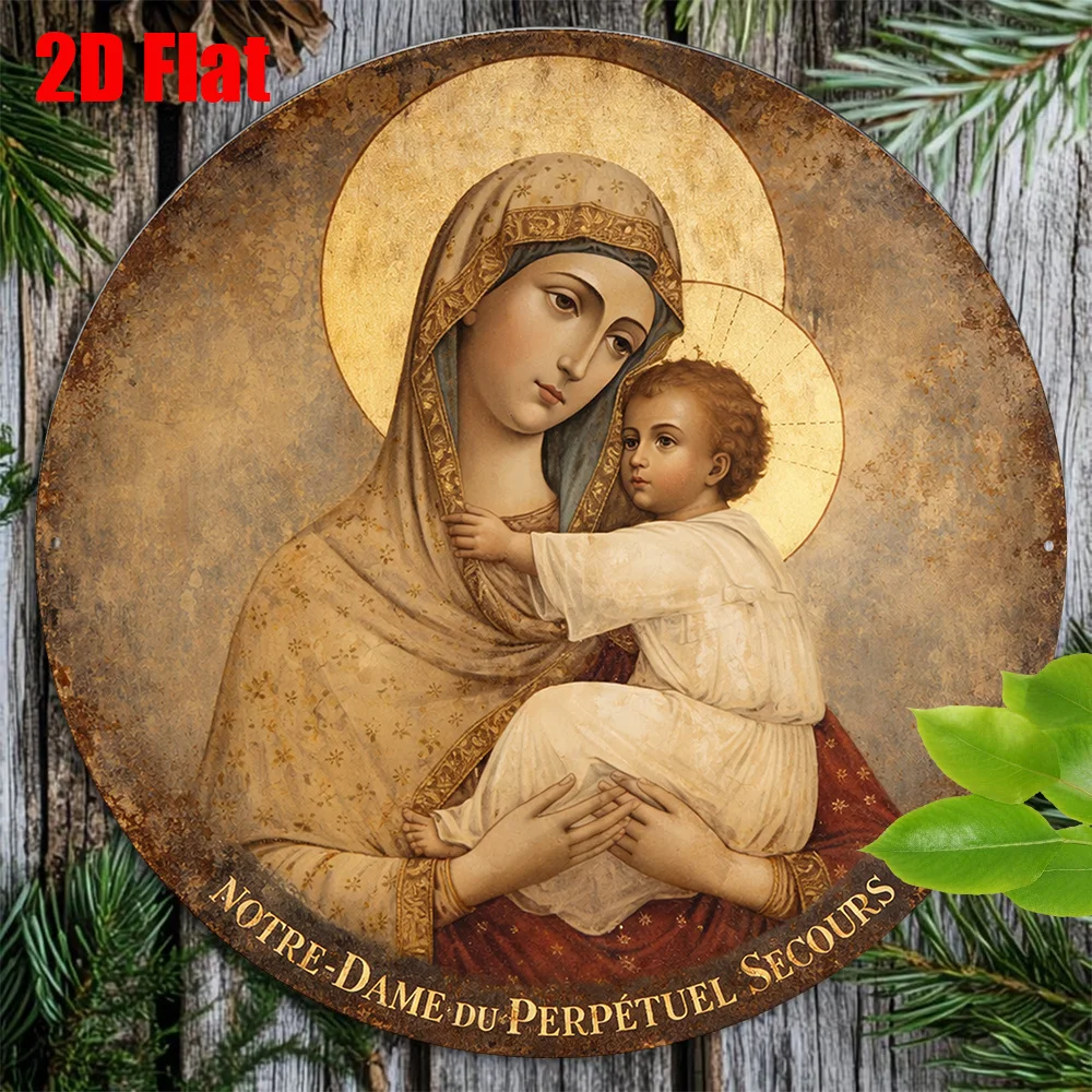 CIFBUY Vintage Round Aluminum Wall Art Waterproof Durable Our Lady of Perpetual Help Decor Living Room Study Religious Gift