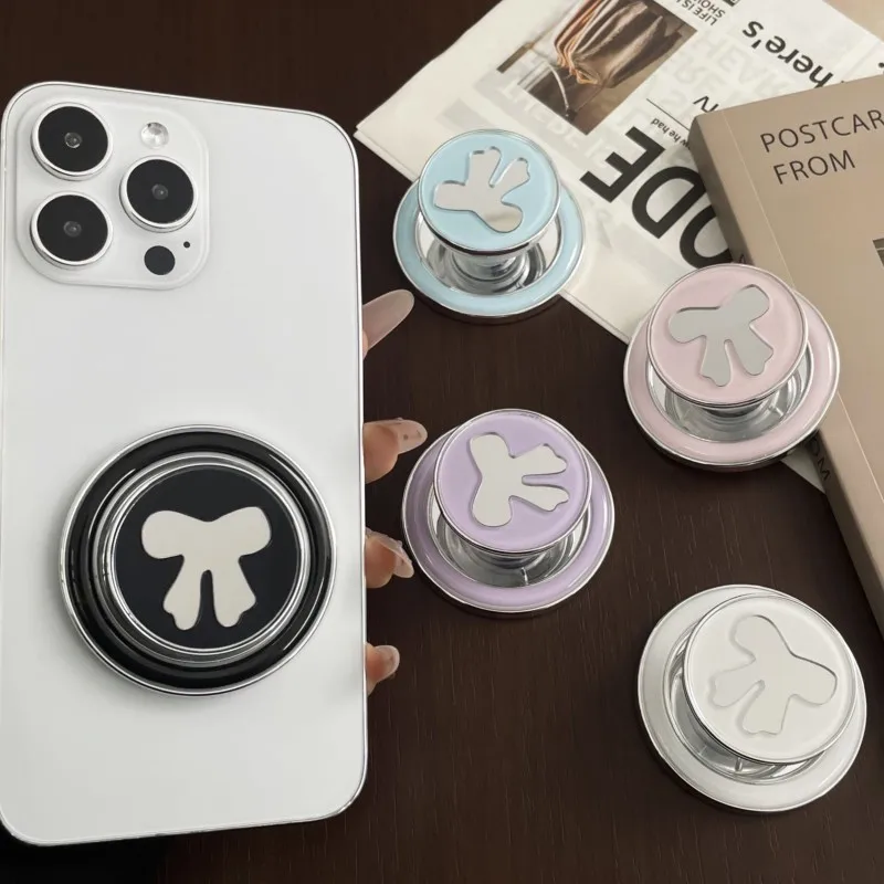 

For Magsafe Magnetic Phone Griptok Grip Tok Stand Cute 3D Cartoon Mirror Bow For iPhone Foldable Silicone Holder Case