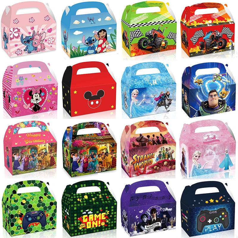 12pcs Minnie Mouse Bags for Birthday Party Candy Boxes Package Mickey Mouse Gift Box Children Birthday Party Favors Encanto Elsa