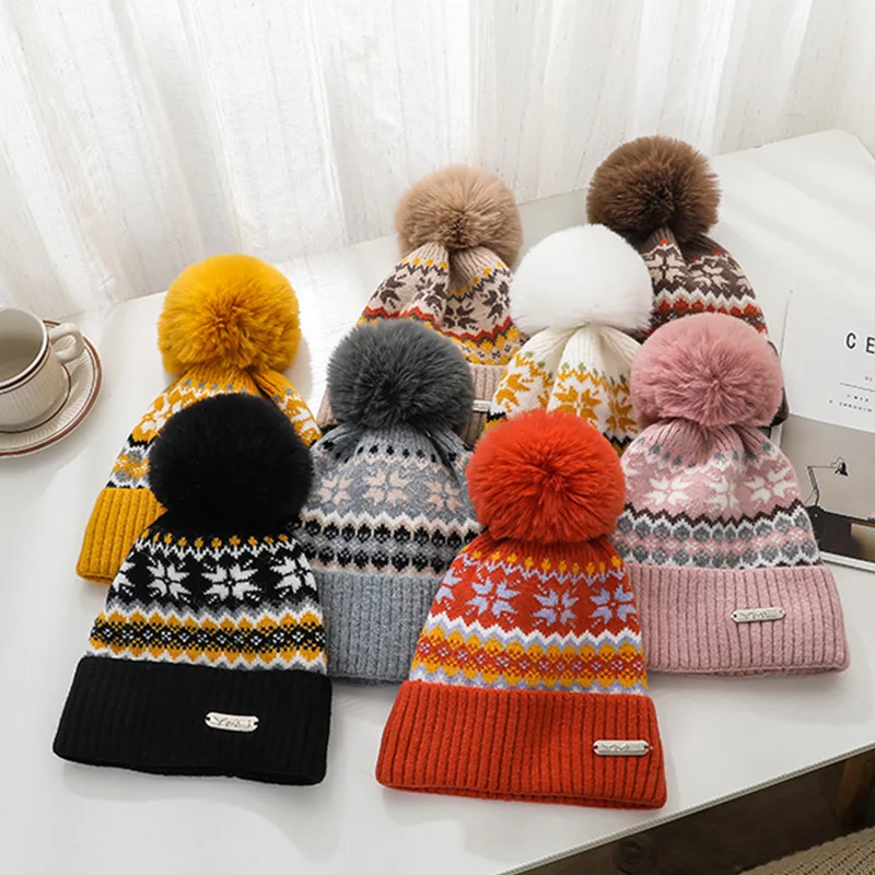 Czapki dla kobiety mężczyzna zima dzianiny ciepłe czapki z pomponem dziewczyny paskiem Cashmere Bonnets pani zewnątrz zagęścić Skullies Cap Femme