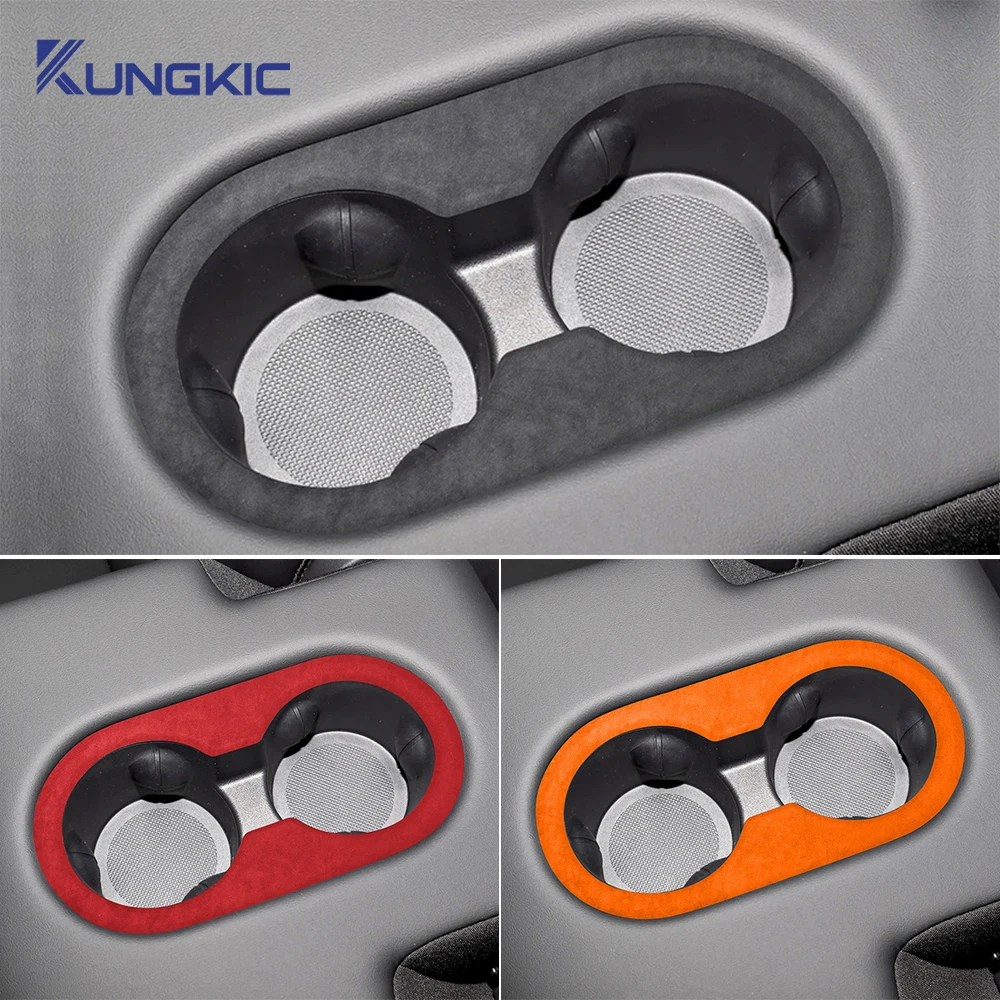 

For Tesla Model Y Juniper 2025-Up Italian Top Suede Trim Stickers Rear Seat Water Cup Holder Car interior Protection Accessories