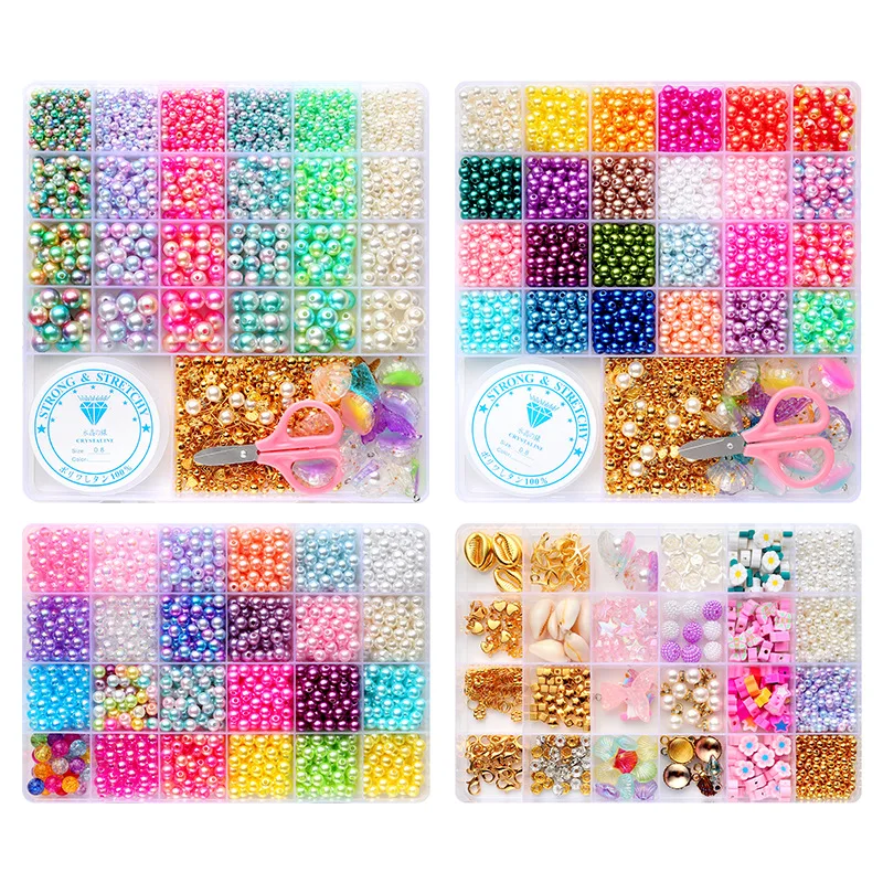 

24 Cell/Box Colorful Imitation pearls Beads Set Jewelry Making Kitt for Bracelets Rings Necklaces Creativity Kit Kids Girl Gift