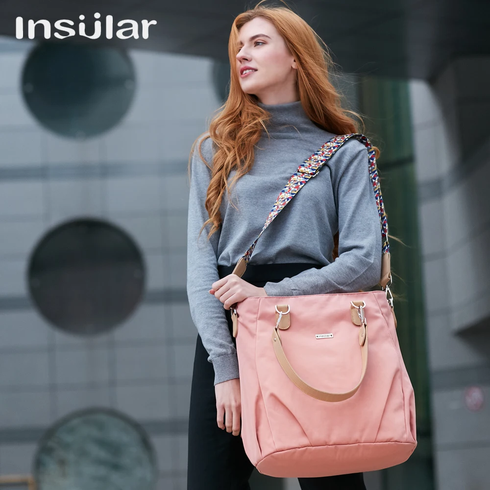 Insular-Bolsa de pañales para bebé, bolso para cambiar pañales multifuncional, estilo cochecito para mamá, bolso de mano para el cuidado del bebé