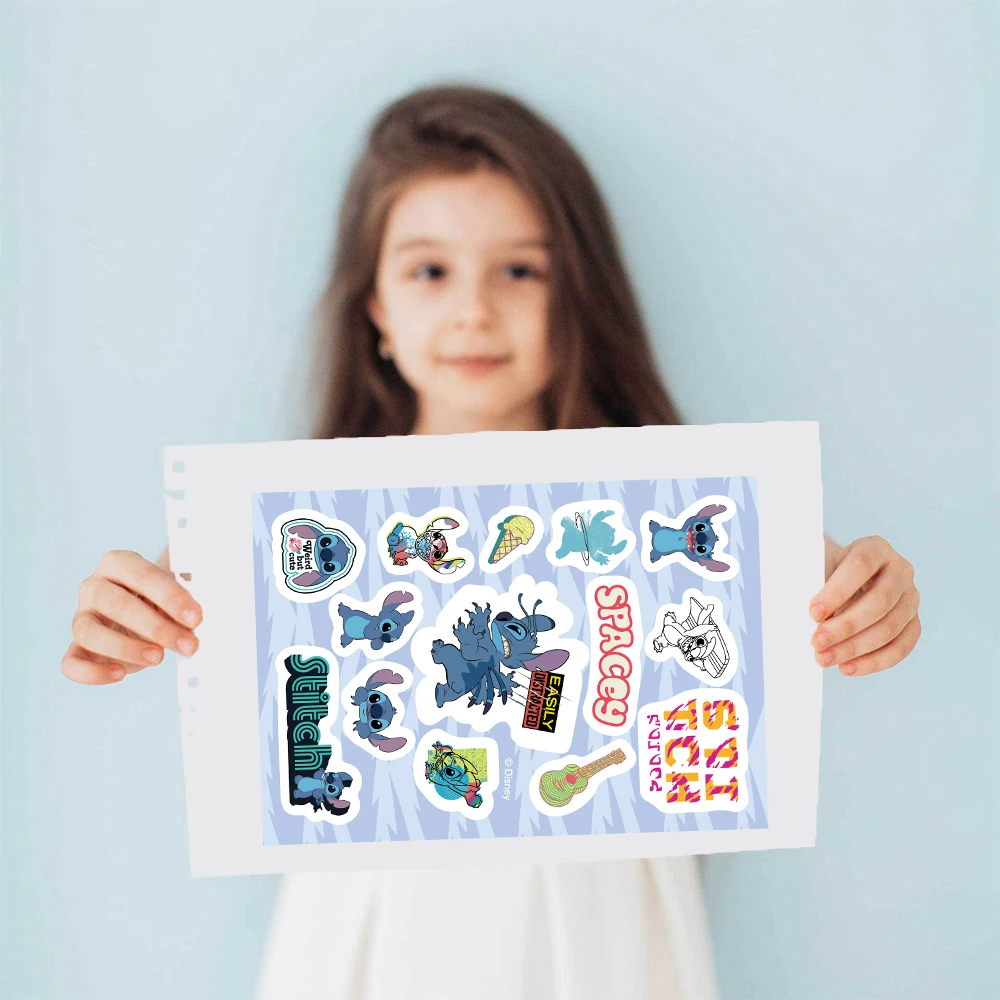 Disney 8/16PCS Stitch Sticker Laptop Fashion Cafe Luggage Phone Cartoon Living Phone Cafe Stationery Room Waterproof Sticker ﻿