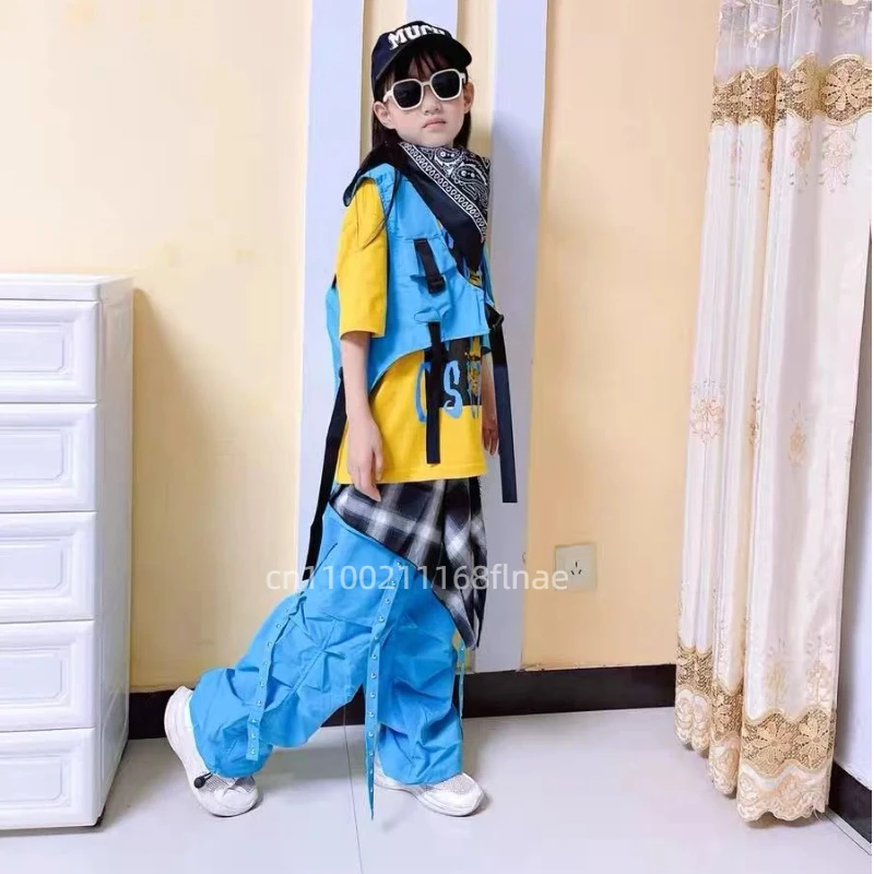 Trajes infantis de performance de dança de rua hip-hop, coletes de hip-hop para meninos, tambores, fantasias da moda, fantasias de dança de jazz para meninas