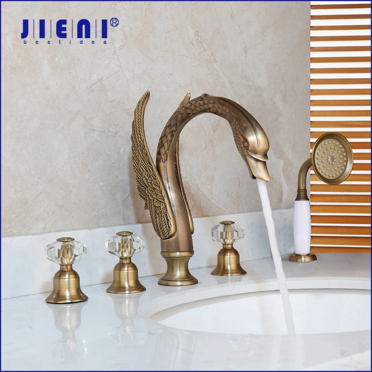 JIENI Bathtub Faucet Antique Brass Swan Retro Delicate Double Handle Deck Mounted Hot & Cold Torneira Bathroom Basin Mixer Taps