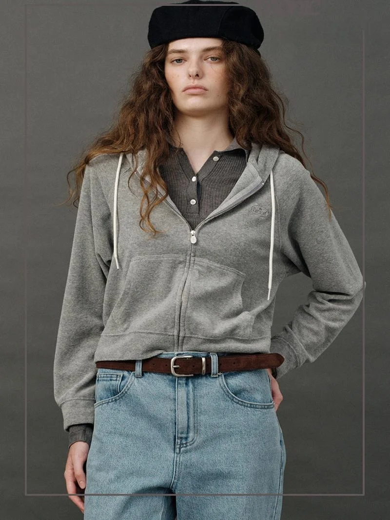 

Simple Color Long Sleeve Hooded Zipper Fleece Jacket Autumn Winter Commute Style Women's Short Outerwear Coat