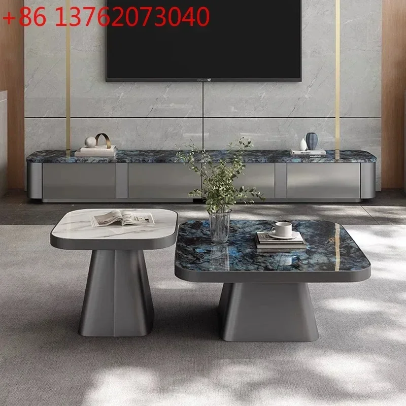 

Marble coffee table TV cabinet combination luxury stone microcrystalline stone modern Italian minimalism