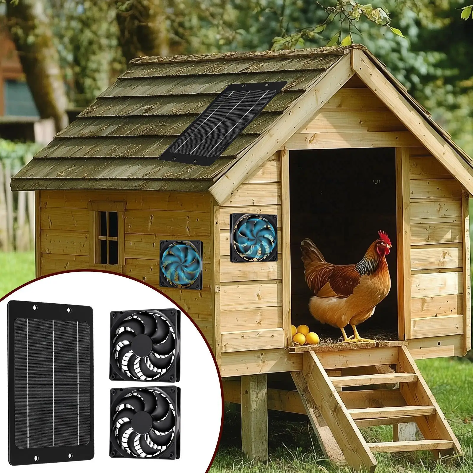 Solar Powered Fan Waterproof Silent Cordless Air Blower Summer Greenhouse Ventilation Fan For Garden Backyard Chicken Coop Dog