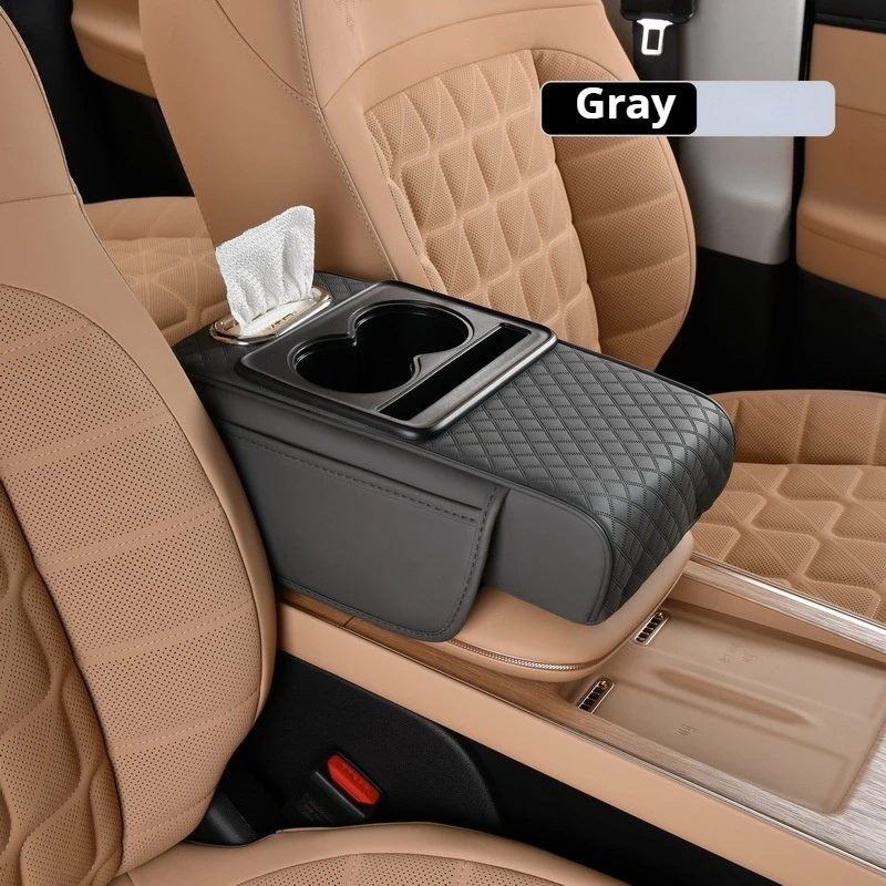 Center Console Armrest Cushion Cup Holder Leather Armrest Pad Portable Car Amrest Pillow Cover For Volvo Toyota Skoda Subaru 