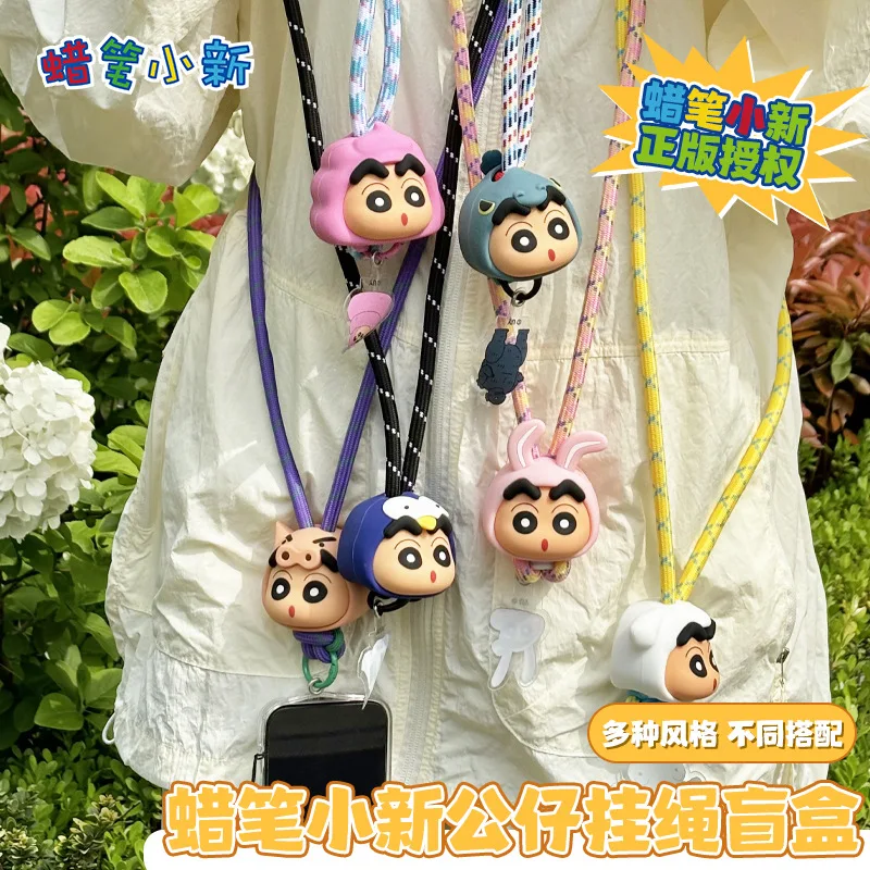 

6pcs/set Anime Crayon Shin-chan kawaii Action Figure Model Mobile phone lanyard Key Chain decoration Model Toys Gifts boxed