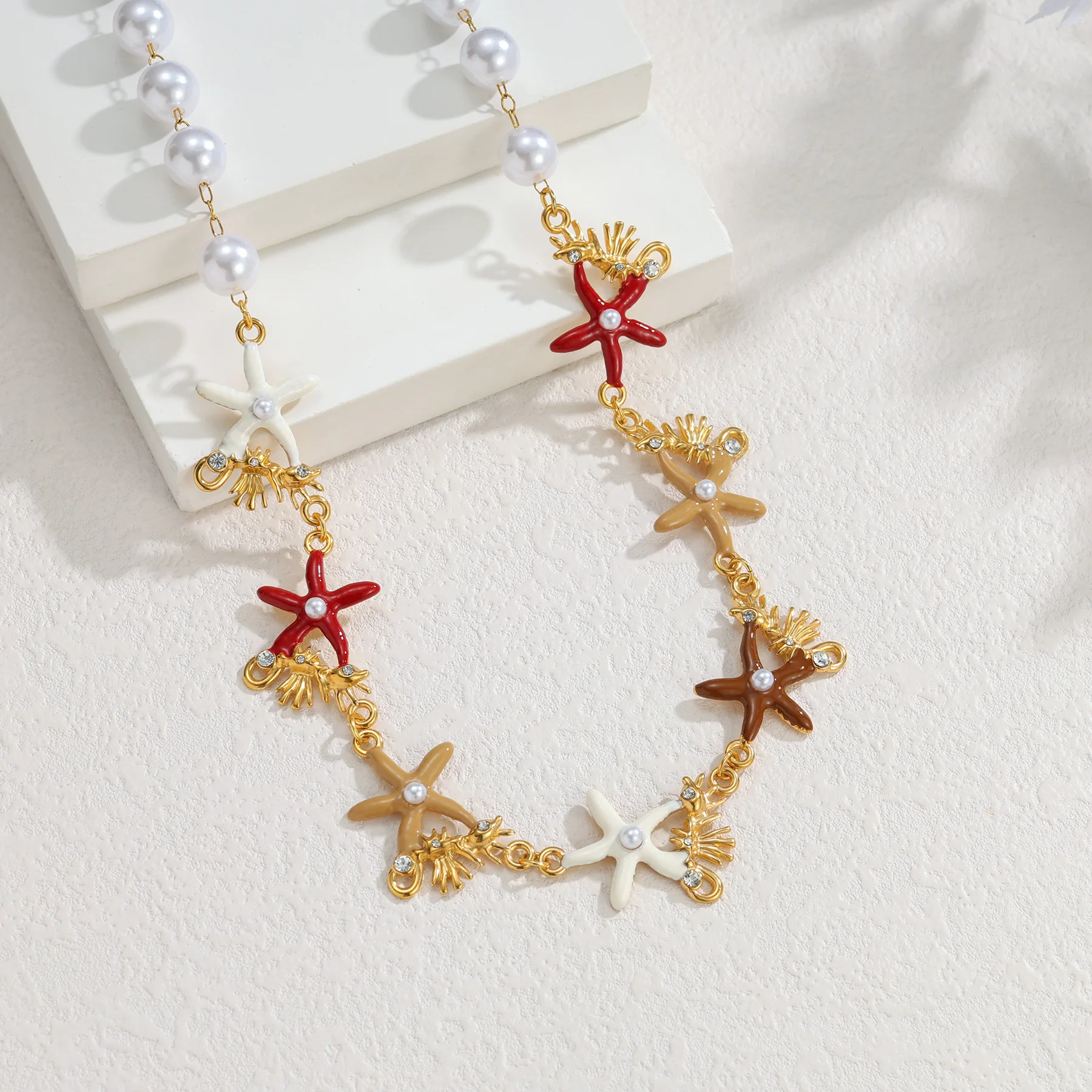 Fashion Statement Starfish Pearl Chain Long Necklace for Women Exquisite Charming Autumn/Winter Best Outfit Combinations Jewelry