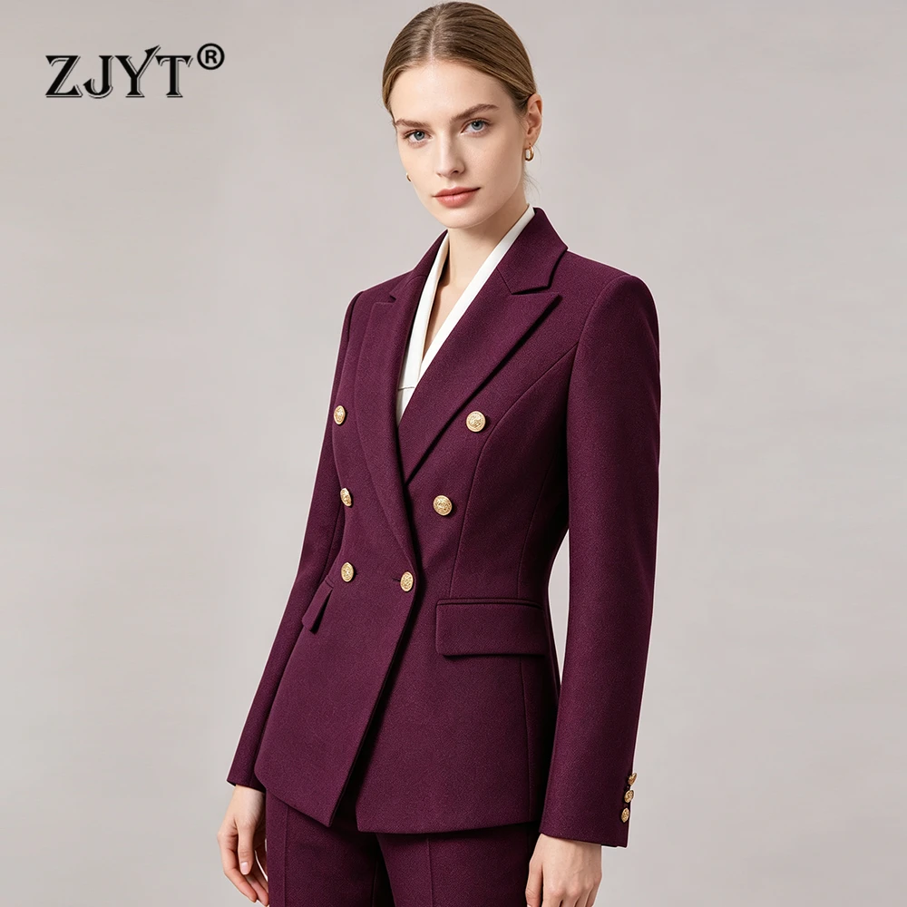 ZJYT Autumn New Elegant Chic Blazers for Women Double Breasted Long Sleeves Jackets and Coats Plus Size Outerwears Female Tops