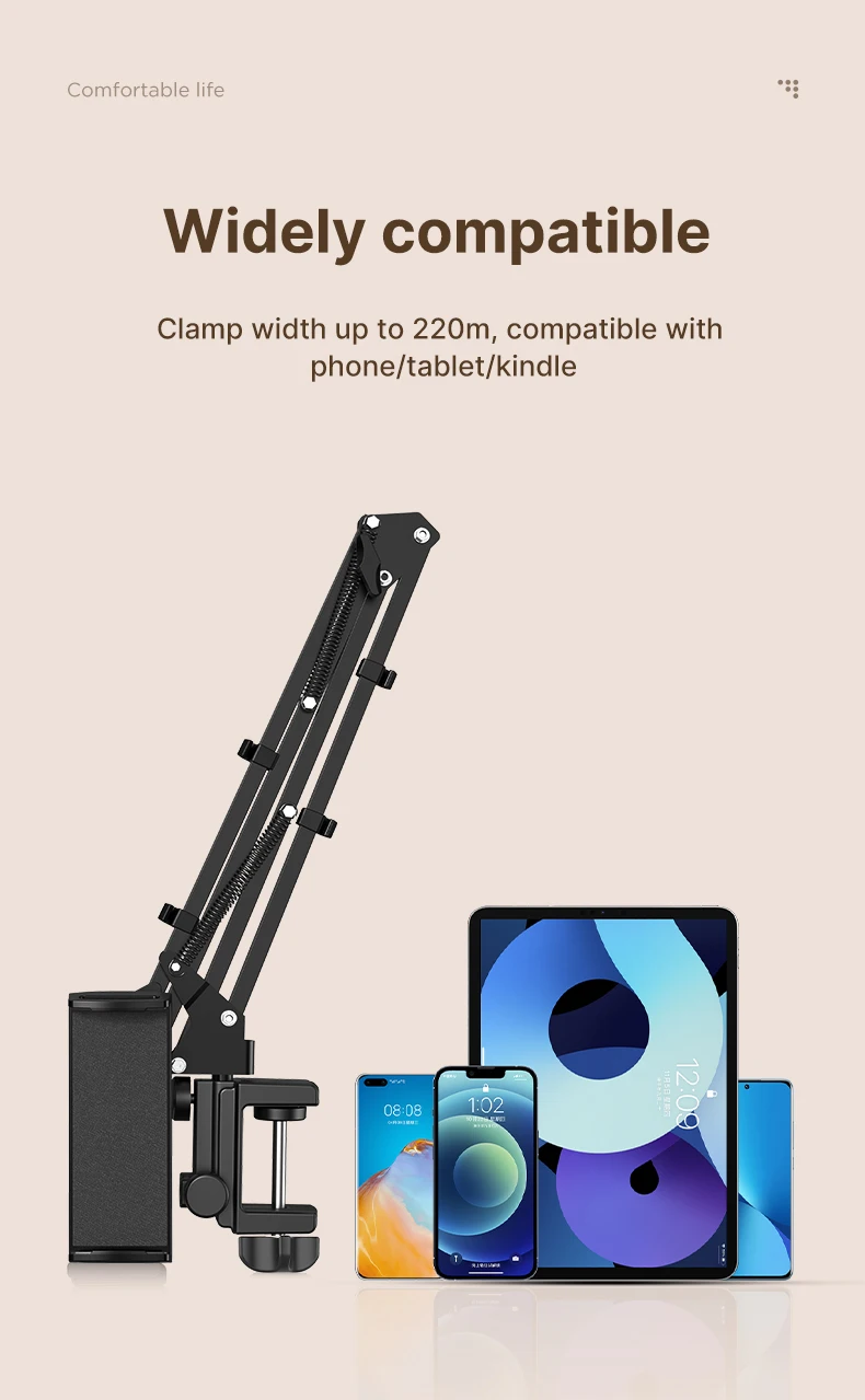Ulanzi T2 Metal Desktop Stand Long Arm Tablet Stand Bed Desktop Lazy Bracket Support IPad Smartphone Holder Microphone Boom Arm